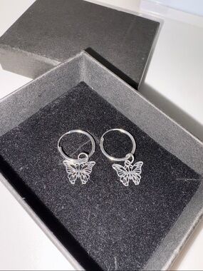 Silver Butterfly Hoop Earrings - Women's Jewelry